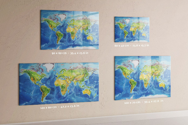 Memobord van glas met print inclusief neodymium magneten Wereldkaart met fotolocaties