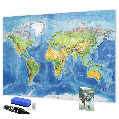 Memobord van glas met print inclusief neodymium magneten Wereldkaart met fotolocaties