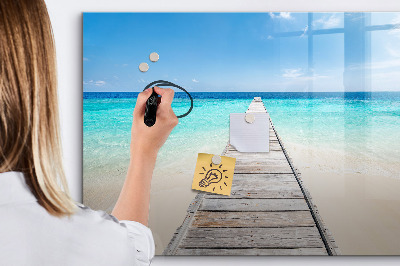 Decoratief glazen wandbord beschrijfbaar en magnetisch Een strand vol herinneringen en foto's