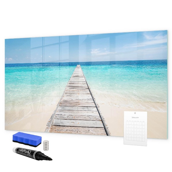 Decoratief glazen wandbord beschrijfbaar en magnetisch Een strand vol herinneringen en foto's