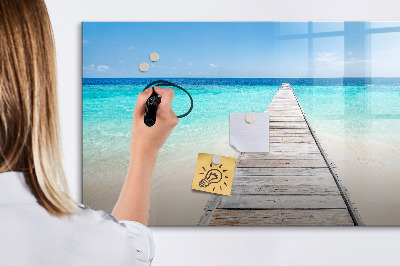 Decoratief glazen wandbord beschrijfbaar en magnetisch Een strand vol herinneringen en foto's