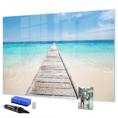 Decoratief glazen wandbord beschrijfbaar en magnetisch Een strand vol herinneringen en foto's