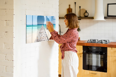 Decoratief glazen wandbord beschrijfbaar en magnetisch Een strand vol herinneringen en foto's