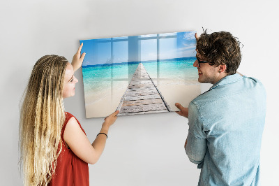 Decoratief glazen wandbord beschrijfbaar en magnetisch Een strand vol herinneringen en foto's