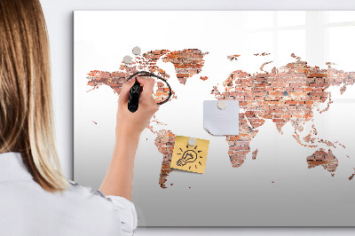 Decoratief glazen wandbord beschrijfbaar en magnetisch Wereldkaart met foto's en aantekeningen