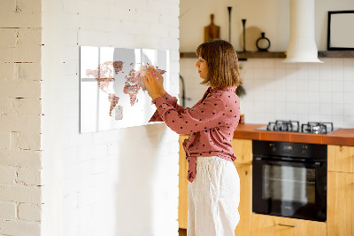 Decoratief glazen wandbord beschrijfbaar en magnetisch Wereldkaart met foto's en aantekeningen