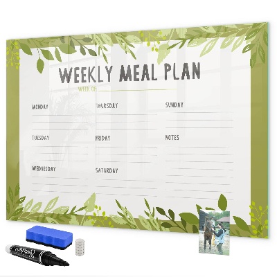 Memobord van glas met print inclusief neodymium magneten Maaltijdplan voor de week