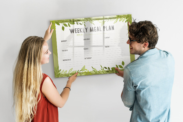 Memobord van glas met print inclusief neodymium magneten Maaltijdplan voor de week