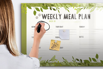 Memobord van glas met print inclusief neodymium magneten Maaltijdplan voor de week