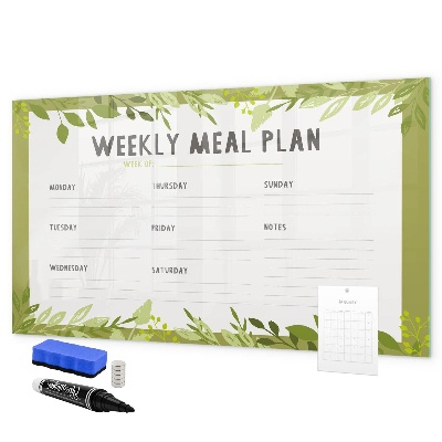 Memobord van glas met print inclusief neodymium magneten Maaltijdplan voor de week