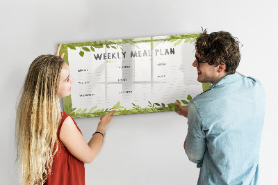 Memobord van glas met print inclusief neodymium magneten Maaltijdplan voor de week
