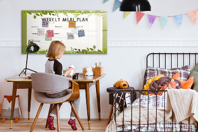 Memobord van glas met print inclusief neodymium magneten Maaltijdplan voor de week