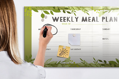 Memobord van glas met print inclusief neodymium magneten Maaltijdplan voor de week