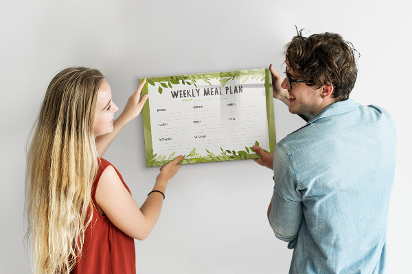 Memobord van glas met print inclusief neodymium magneten Maaltijdplan voor de week