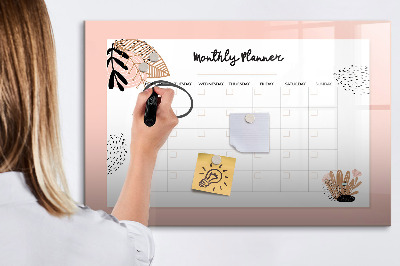 Decoratief glazen wandbord beschrijfbaar en magnetisch Maandplanner met ruimte voor foto's