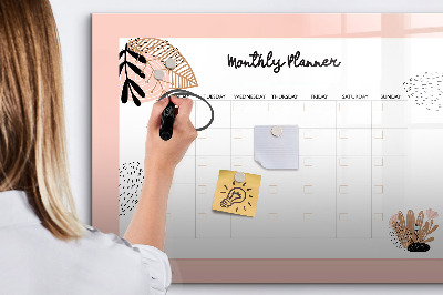 Decoratief glazen wandbord beschrijfbaar en magnetisch Maandplanner met ruimte voor foto's