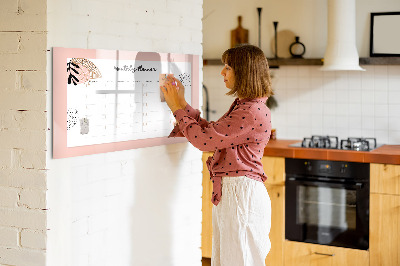 Decoratief glazen wandbord beschrijfbaar en magnetisch Maandplanner met ruimte voor foto's