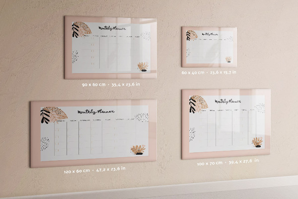 Decoratief glazen wandbord beschrijfbaar en magnetisch Maandplanner met ruimte voor foto's
