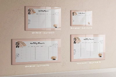 Decoratief glazen wandbord beschrijfbaar en magnetisch Maandplanner met ruimte voor foto's