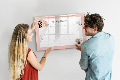 Decoratief glazen wandbord beschrijfbaar en magnetisch Maandplanner met ruimte voor foto's
