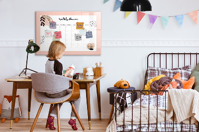 Decoratief glazen wandbord beschrijfbaar en magnetisch Maandplanner met ruimte voor foto's