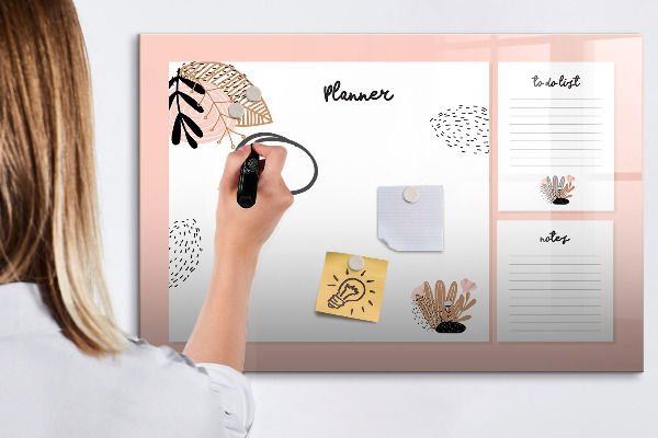 Memobord van glas met print inclusief neodymium magneten Agenda met ruimte voor foto's
