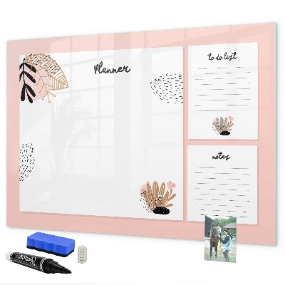 Memobord van glas met print inclusief neodymium magneten Agenda met ruimte voor foto's