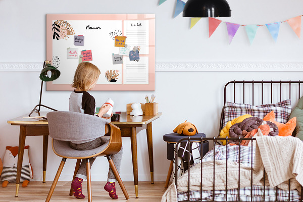 Memobord van glas met print inclusief neodymium magneten Agenda met ruimte voor foto's