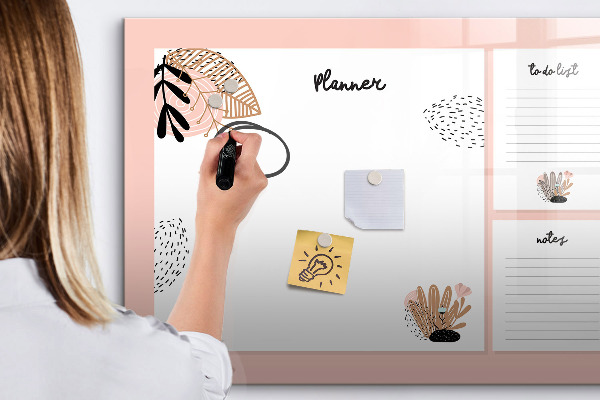 Memobord van glas met print inclusief neodymium magneten Agenda met ruimte voor foto's