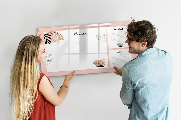Memobord van glas met print inclusief neodymium magneten Agenda met ruimte voor foto's