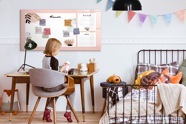 Memobord van glas met print inclusief neodymium magneten Agenda met ruimte voor foto's