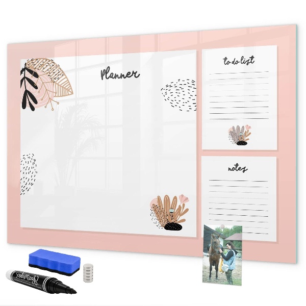 Memobord van glas met print inclusief neodymium magneten Agenda met ruimte voor foto's