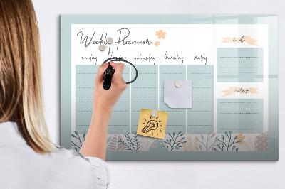 Decoratief glazen wandbord beschrijfbaar en magnetisch Weekplanner met ruimte voor foto's
