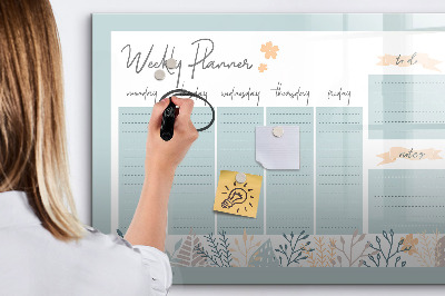 Decoratief glazen wandbord beschrijfbaar en magnetisch Weekplanner met ruimte voor foto's