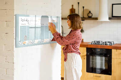 Decoratief glazen wandbord beschrijfbaar en magnetisch Weekplanner met ruimte voor foto's