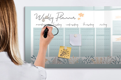 Decoratief glazen wandbord beschrijfbaar en magnetisch Weekplanner met ruimte voor foto's