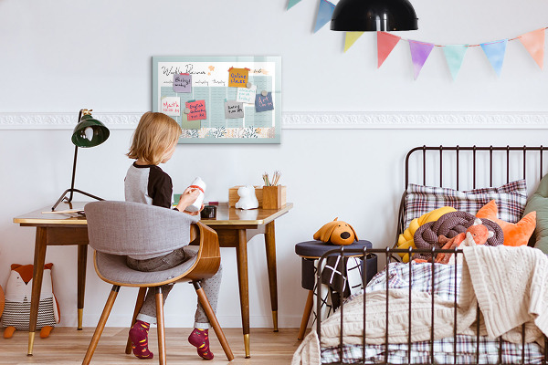 Decoratief glazen wandbord beschrijfbaar en magnetisch Weekplanner met ruimte voor foto's