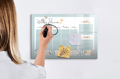 Decoratief glazen wandbord beschrijfbaar en magnetisch Weekplanner met ruimte voor foto's