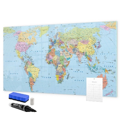 Memobord van glas met print inclusief neodymium magneten Wereldkaart met persoonlijke foto's