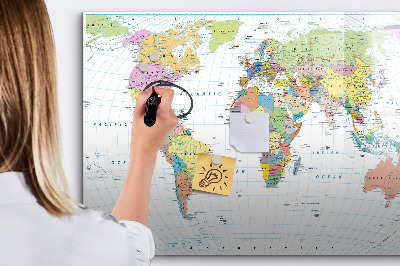 Decoratief glazen wandbord beschrijfbaar en magnetisch Wereldkaart met persoonlijke foto's