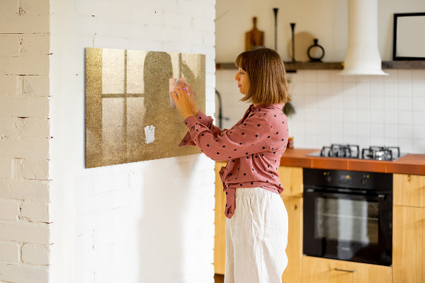 Memobord van glas met print inclusief neodymium magneten Gouden prikbord voor notities en foto's