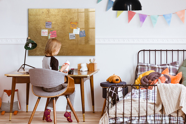 Memobord van glas met print inclusief neodymium magneten Gouden prikbord voor notities en foto's