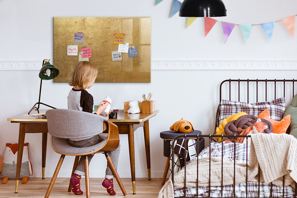 Memobord van glas met print inclusief neodymium magneten Gouden prikbord voor notities en foto's