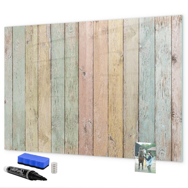 Decoratief glazen wandbord beschrijfbaar en magnetisch Een kleurrijk prikbord voor foto's en notities