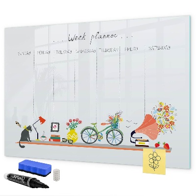 Memobord van glas met print inclusief neodymium magneten Weekplanner met foto's en notities