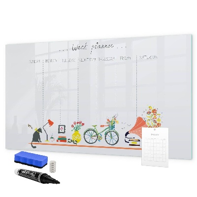 Memobord van glas met print inclusief neodymium magneten Weekplanner met foto's en notities