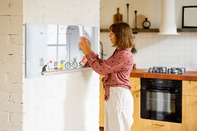Memobord van glas met print inclusief neodymium magneten Weekplanner met foto's en notities