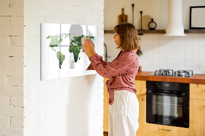 Decoratief glazen wandbord beschrijfbaar en magnetisch Groene wereldkaart met foto's