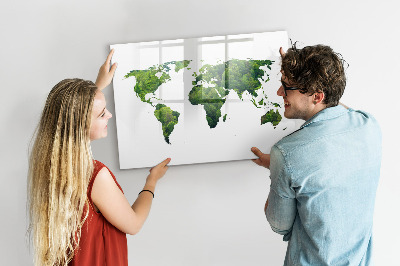 Decoratief glazen wandbord beschrijfbaar en magnetisch Groene wereldkaart met foto's