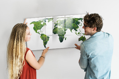 Decoratief glazen wandbord beschrijfbaar en magnetisch Groene wereldkaart met foto's